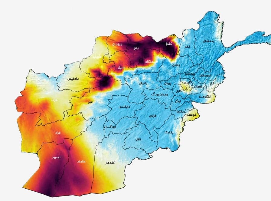 Forecast of a severe dust storm in six provinces of Afghanistan.