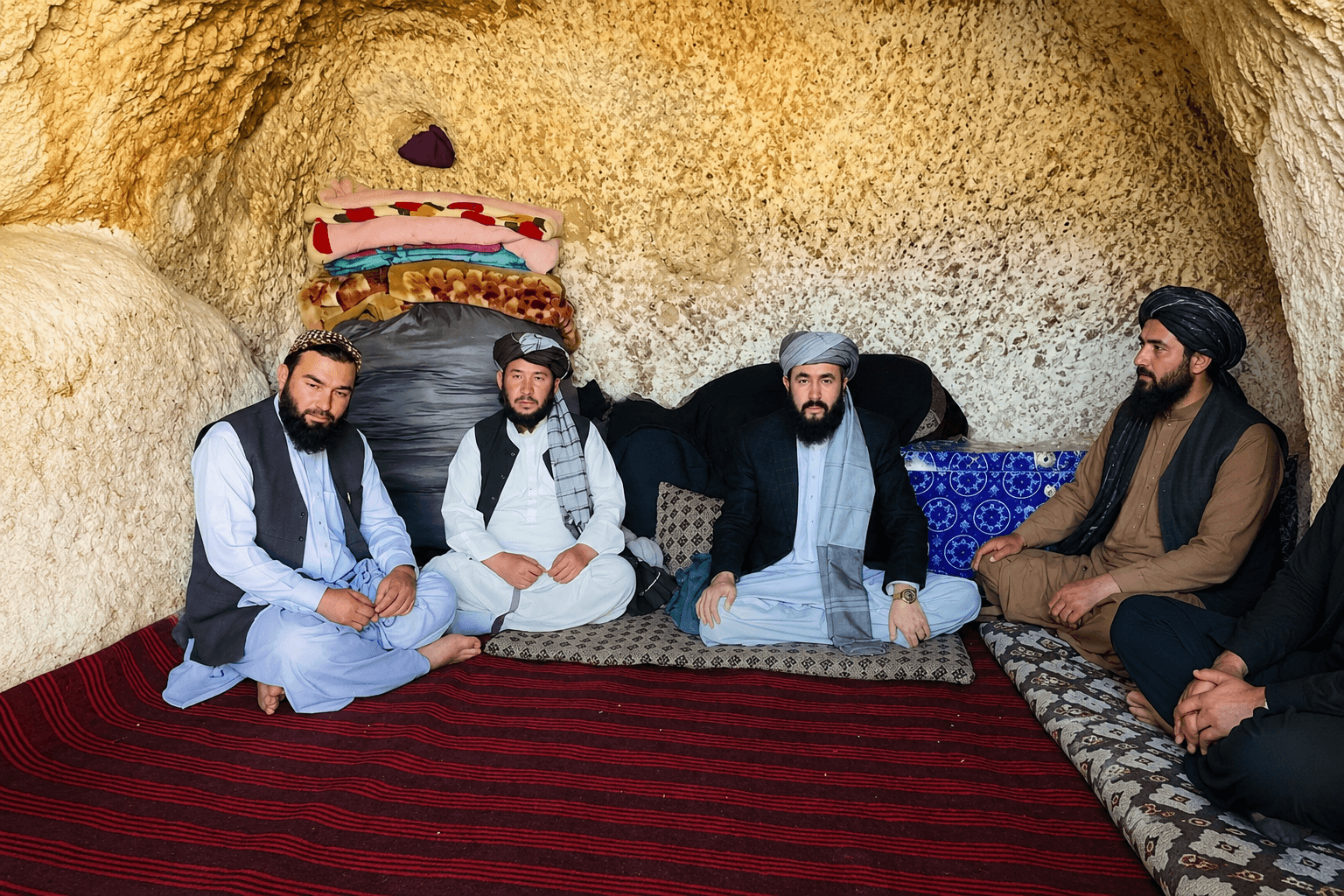 Abdul Latif Nazari meets with cave-dwelling families in Bamyan..