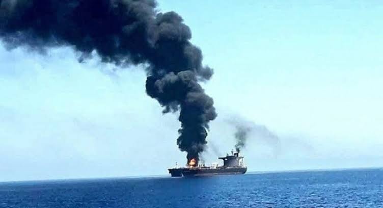Fire breaks out on a ship near Port Saqr, UAE.