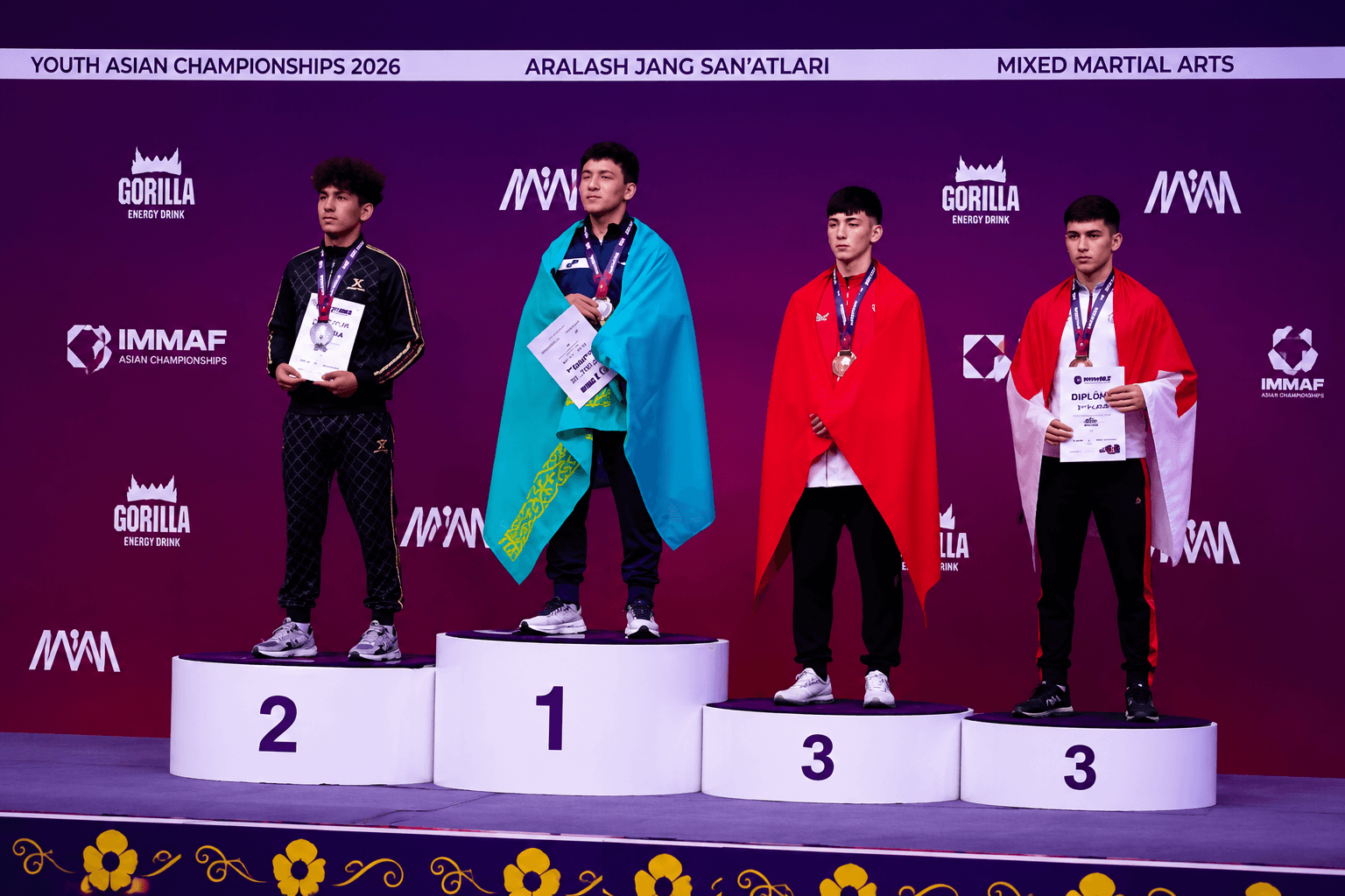 Winning a Bronze and a Silver Medal for Afghanistan at the Asian youth martial arts championships.