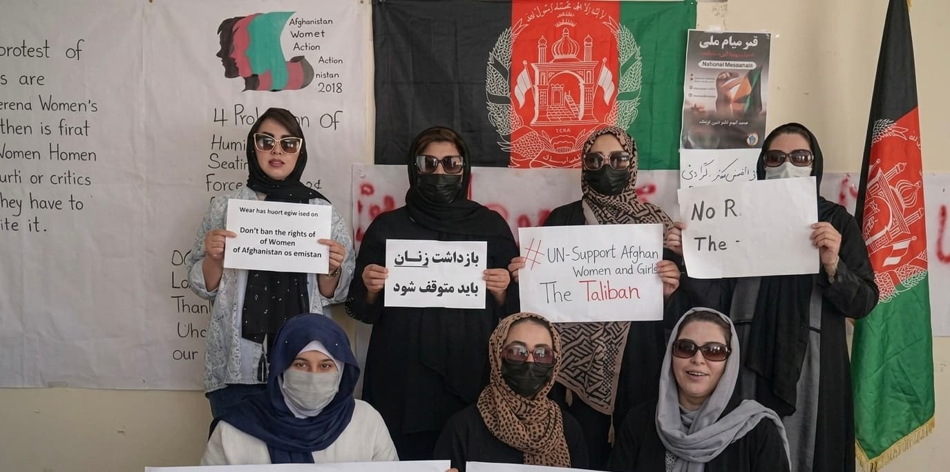 Afghan women protested against the Taliban in Mashhad.